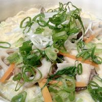 Very tasty soy-base soup ramen. at Mumokuteki Vegan Cafe in Kyoto