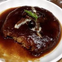 Not sure what is this made of. Probably some TVP and minced vegetables. But it was really good!  at Mumokuteki Vegan Cafe in Kyoto