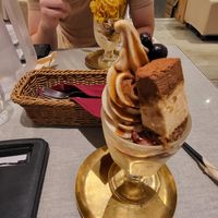 Tiramisu ice cream, sweet potato ice cream in background at Mumokuteki Vegan Cafe in Kyoto