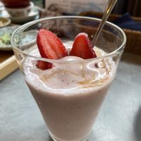 Strawberry milkshake   at Mumokuteki Vegan Cafe in Kyoto