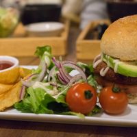 Avocado burger.  at Mumokuteki Vegan Cafe in Kyoto