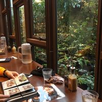 garden view seating at Mumokuteki Vegan Cafe in Kyoto
