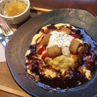 soy milk skin ";omelette"; with rice  at Mumokuteki Vegan Cafe in Kyoto