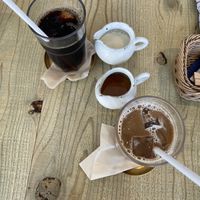 Iced latte with oat milkk  at Mumokuteki Vegan Cafe in Kyoto