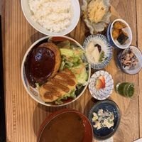 tofu suteki and miso katsu meal set  at Mumokuteki Vegan Cafe in Kyoto