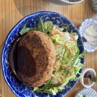Tofu burger  at Mumokuteki Vegan Cafe in Kyoto