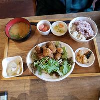 My husband's meal. This one contained fish stock. He said it was super good though at Mumokuteki Vegan Cafe in Kyoto