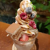 Tiramisu parfait!!!! It is huge! at Mumokuteki Vegan Cafe in Kyoto