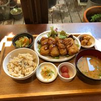 Miso style cutlet platter  at Mumokuteki Vegan Cafe in Kyoto