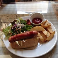 veggie hotdog at Mumokuteki Vegan Cafe in Kyoto