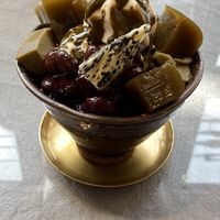 Rich matcha parfait w/ hojichia (vegan), amazing at Mumokuteki Vegan Cafe in Kyoto