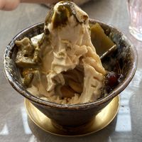 Nuts inside the Rich Matcha Parfait (great) at Mumokuteki Vegan Cafe in Kyoto