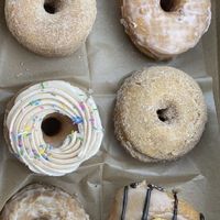 fried dough, glazed brioche, strawberry funfetti, cinnamon sugar, apple cider and pumpkin cookie dough 🍩  #Veganuary at Lovebirds Donuts in Kittery