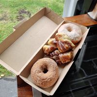 Cinnamon sugar, monkey bread, piña colada at Lovebirds Donuts in Kittery