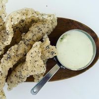 Tapioca poppadoms with celery mayonnaise at Oceana Club in Benissa
