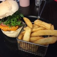 Burger and fries at Euro Kitchen in Fitzroy