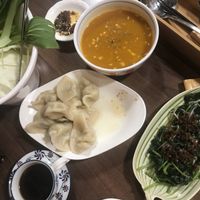 Pumpkin soup and vegetables at Miào Shàn GōngZhǔ 妙善公主素食養心鍋 - Princess Vegan Hot Pot  in Kaohsiung