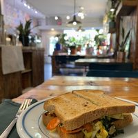 “Cashew egg” toast with avocado   at Planted in Brooklyn