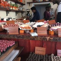 Presentation of the chocolates at the counter at Dark Sugars in East London