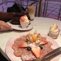 Pink waffle with pink cream and pink softice!!! 😋😋😋 at Dreamy in Copenhagen