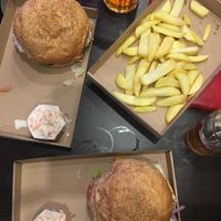 Seitan and tofu cheeseburger  at Vegan Kiraly in Budapest
