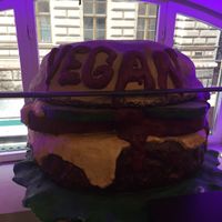 Giant decorative hamburger  at Vegan Kiraly in Budapest