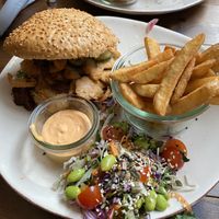 The vegan chicken sandwich. Dry and too expensive but tasted fairly okay. at Café Korn in Roskilde