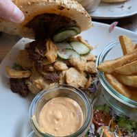 The vegan chicken sandwich. Dry and too expensive but tasted fairly okay. at Café Korn in Roskilde