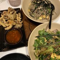 Chick’n Fried Mushrooms, Truffle Fried Rice, Singapore Noodles  at PLANTA Queen in Toronto