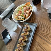 Black-labelled pressed sushi + chilaquiles  at PLANTA Queen in Toronto