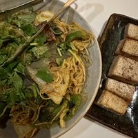 Singapore Noodles with Blackened Tofu  at PLANTA Queen in Toronto