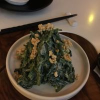 Gomae (spinach with tahini dressing and puffed rice) at PLANTA Queen in Toronto