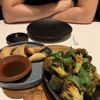 Bang Bang Broccoli (right) & Gyoza (left) at PLANTA Queen in Toronto