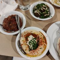 Falafel, hummus and aubergine sides at Oren's Hummus in San Francisco