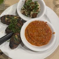 Plant based lamb, falafel, and romanian eggplant.  at Oren's Hummus in San Francisco