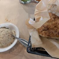 Babaganoush eggplant and white pita at Oren's Hummus in San Francisco