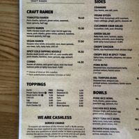 Menu  at HiroNori Craft Ramen in Long Beach