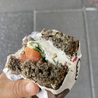 Vegan sandwich with tofu spread, tomato and onion  at Modern Bread & Bagel in New York City
