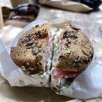 Vegan Bagel with vegan cream cheese and veg  at Modern Bread & Bagel in New York City