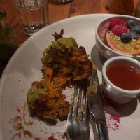 Inside of the sweet potato corn fritter with guacamole at Ulrich in Vienna