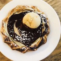 Sugar flamm : pear and dark chocolate  at L'Alsacien in Paris