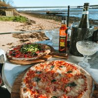 Vegan margherita & vegan roasted red pepper, black olives and rocket pizza 🍕   at Salt Café in Fareham