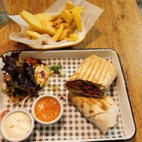 Turkish no meat kebab with spicy potatoes and side salad at The Olive Tree in Castlebar