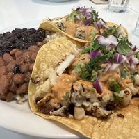 Cauliflower tacos / beans & rice #Veganuary at Slice of Life in Sebastopol