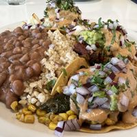 Taco trio with beans and rice   at Slice of Life in Sebastopol