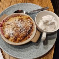 Fruit crumble with vanilla & coconut ice cream at White Cart in Glasgow