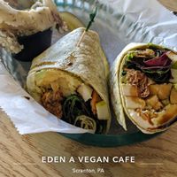 Salmon wrap with smashed potatoes at Eden Vegan Cafe in Scranton