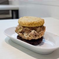 Almond brittle fudge ice cream with two flavors of cookies
 at Kind Kones - Forum in Central Singapore