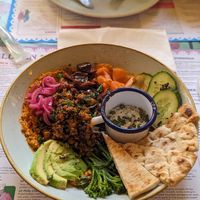 Vegan Moroccan Aubergine Flatbread at Lounges - Sorbo Lounge in Chesterfield