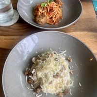 Meatballs and carbonara (half serves)  at Amami Garden in Ungasan